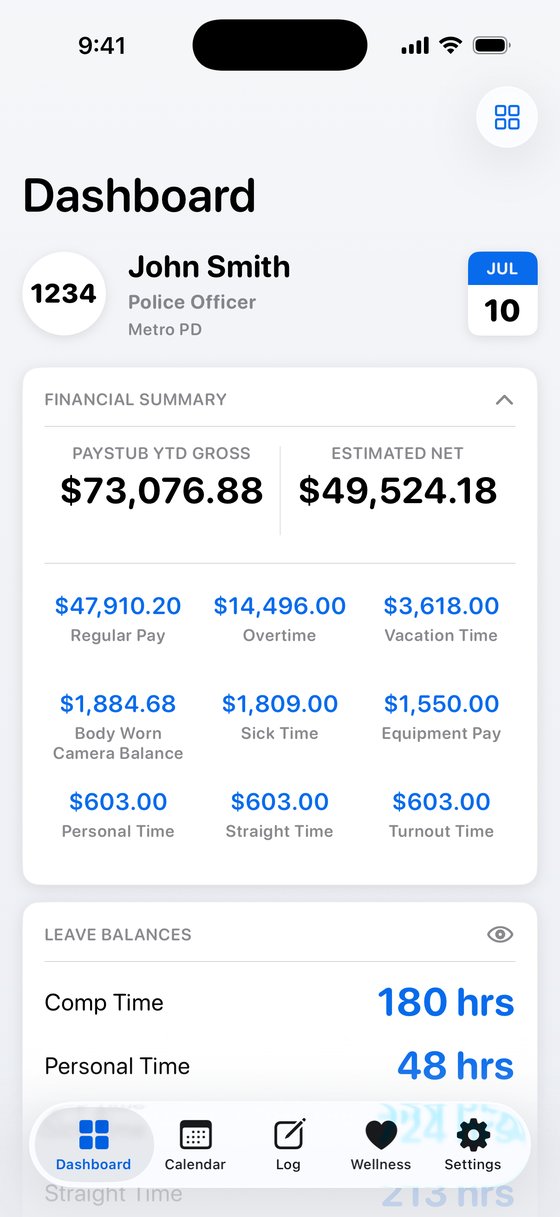 Sentinel dashboard showing year-to-date pay breakdown and leave balances